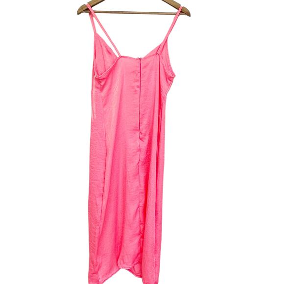 Livi by Olivia Rae Womens L Satin Slip Dress‎ Slit Neon Pink Strappy Barbiecore - Picture 11 of 12